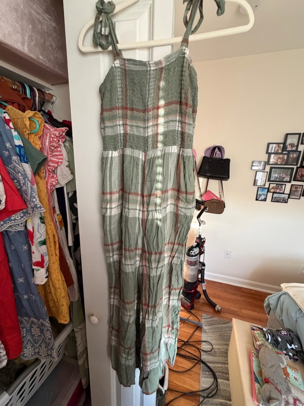 American Eagle Outfitters Green Plaid Jumpsuit